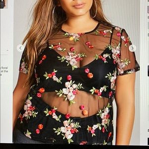 Sheer floral mesh twofer top!